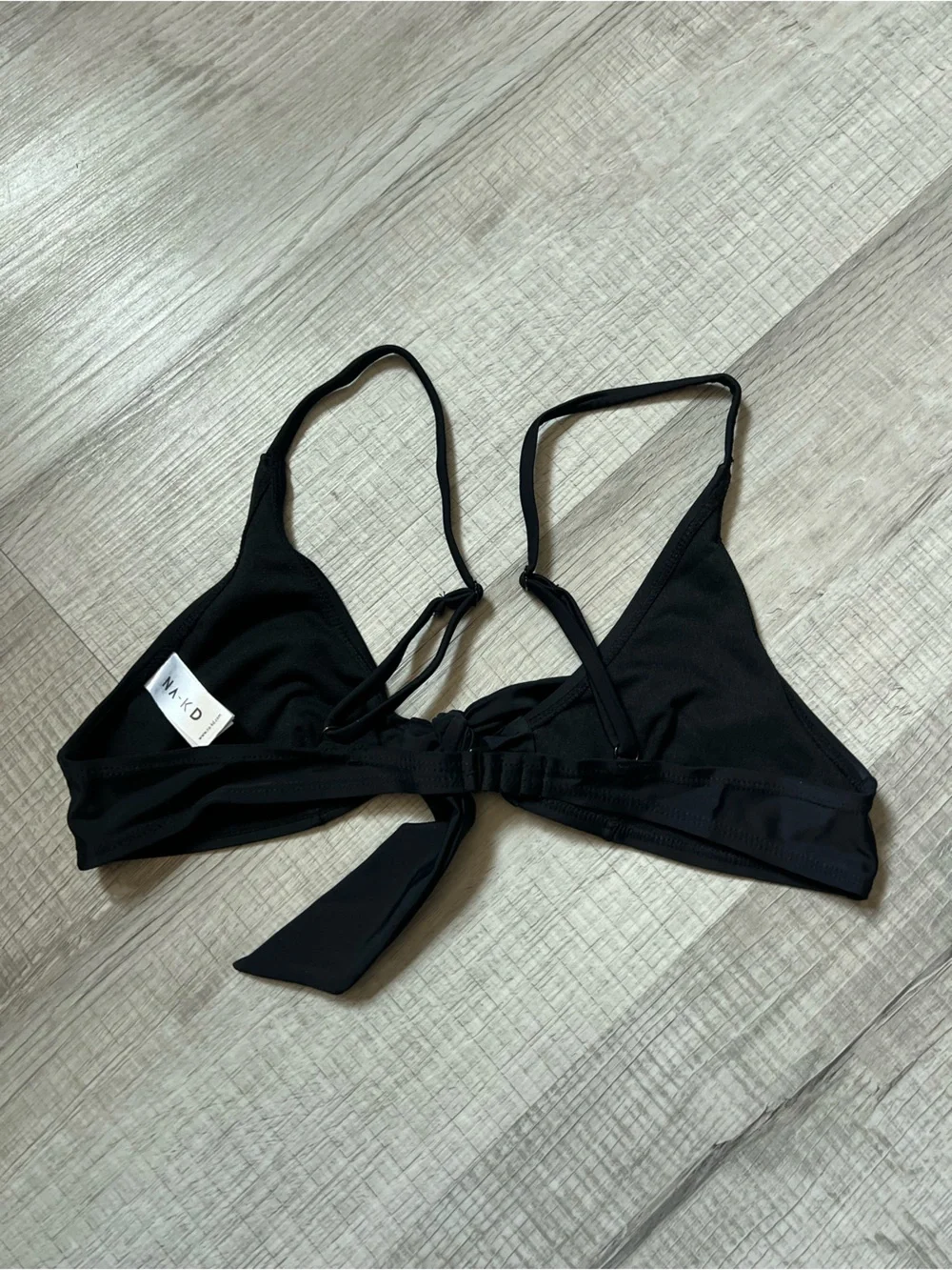 NA-KD Black Tie-Front Bra Bikini Top - Women Size Medium
